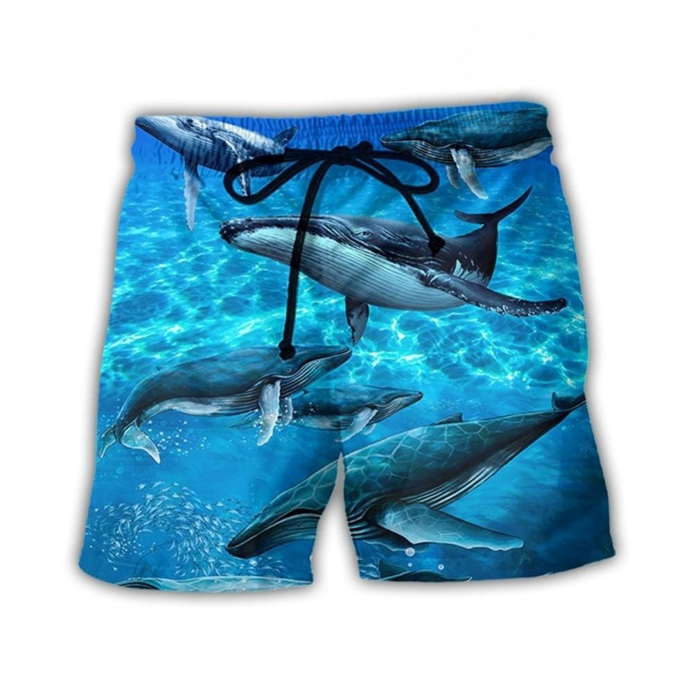 Whale In Blue Ocean Art – Beach Short