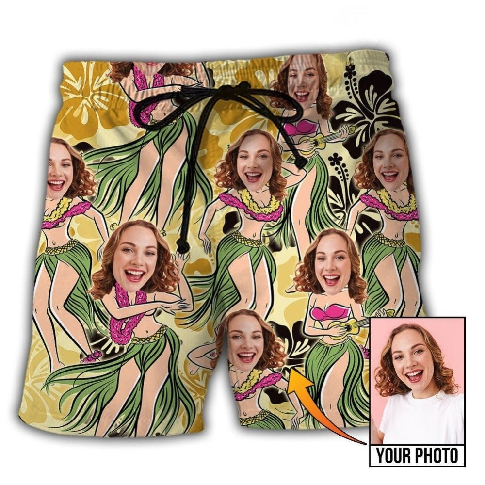 Woman Face Aloha Tropical Custom Photo – Beach Short