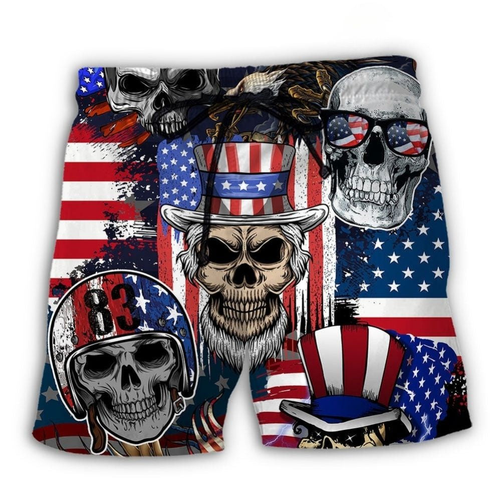 Skull USA Flag Independence Day - Beach Short