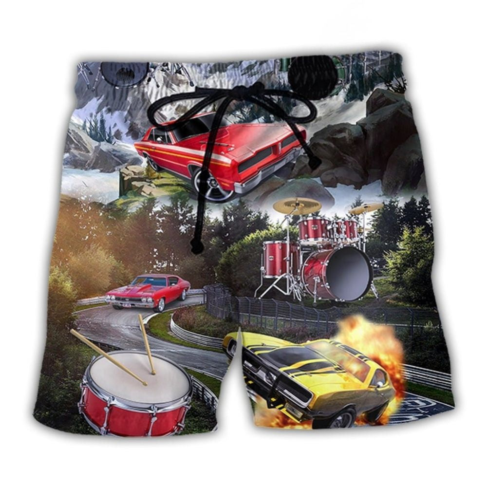 Muscle Car Drum Racing Music Lover – Beach Short