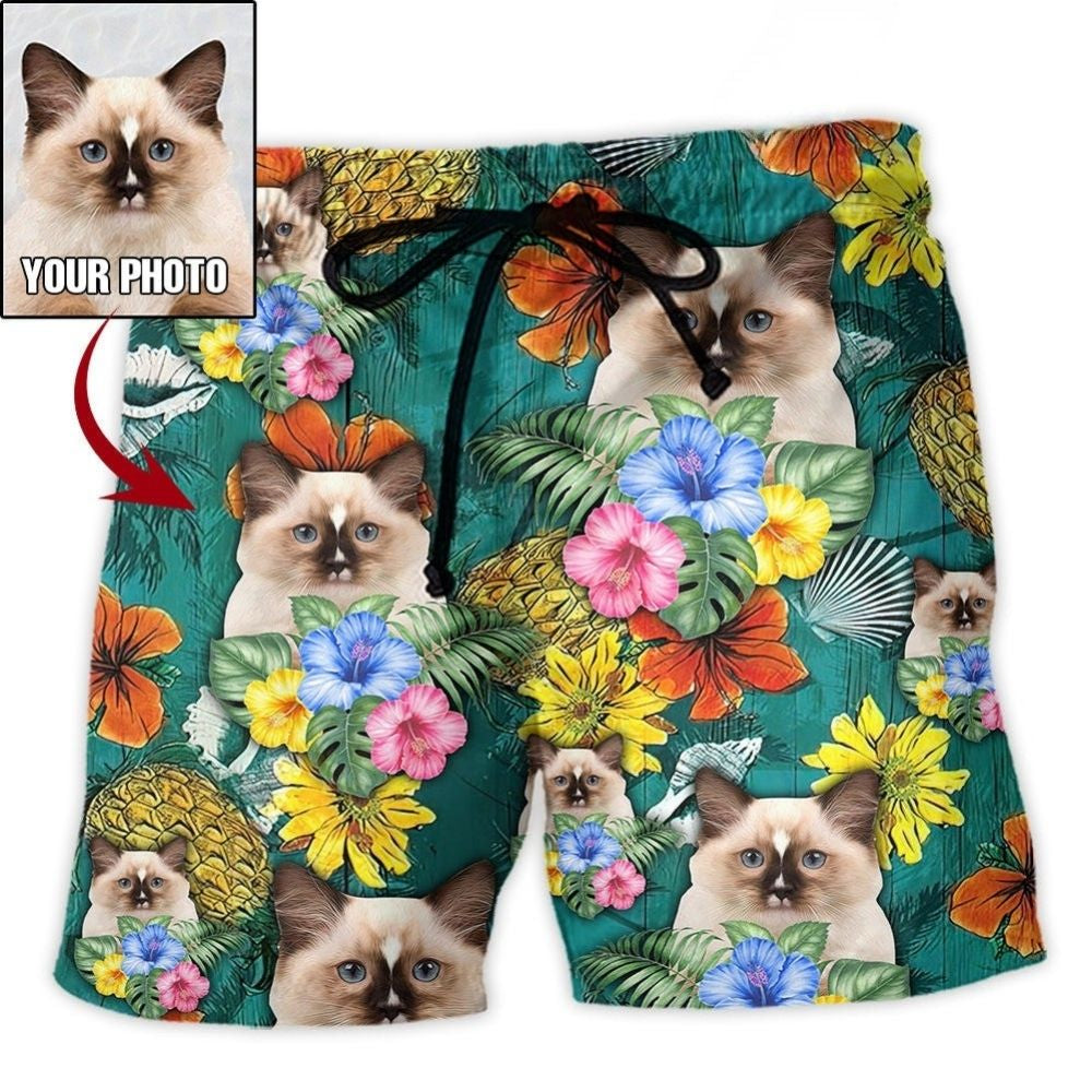 Cat Tropical Lover Various Style Custom Photo - Beach Short