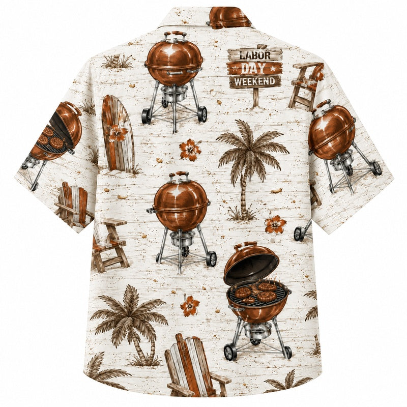 Labor Day Hawaiian Shirt - Backyard Grill & Palm Cookout Print for Men