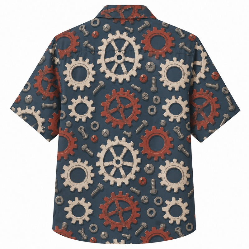 Labor Day Hawaiian Shirt- Cog and Wrench Print for the Long Weekend