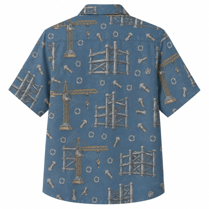 Labor Day Hawaiian Shirt - Crane & Bolt Construction Print for Men