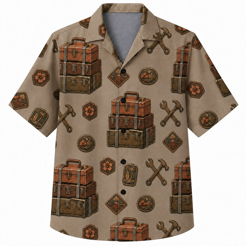 Labor Day Hawaiian Shirt Featuring Stacked Toolbox Wrench Print for Summer