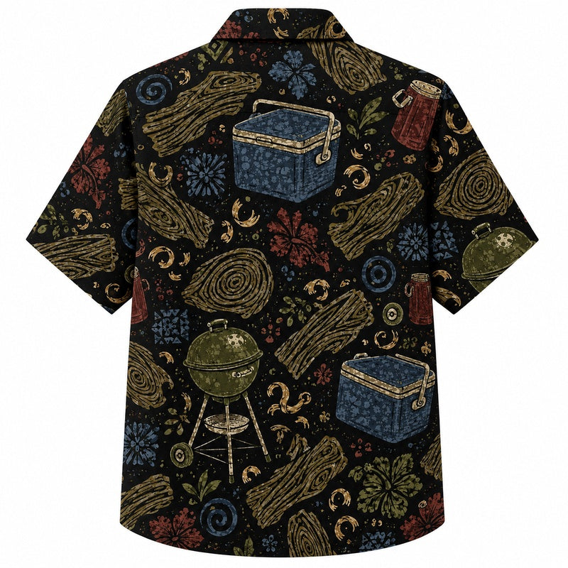 Labor Day Hawaiian Shirt- Grill Cooler and Firewood Print for Workers