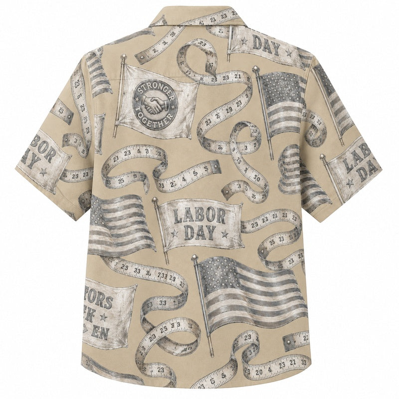 Labor Day Hawaiian Shirt - Holiday Banner & Flag Scroll Print for Men