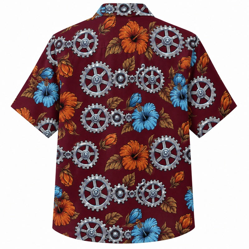 Labor Day Hawaiian Shirt - Iron Gear & Sunflower Bloom Print for Men