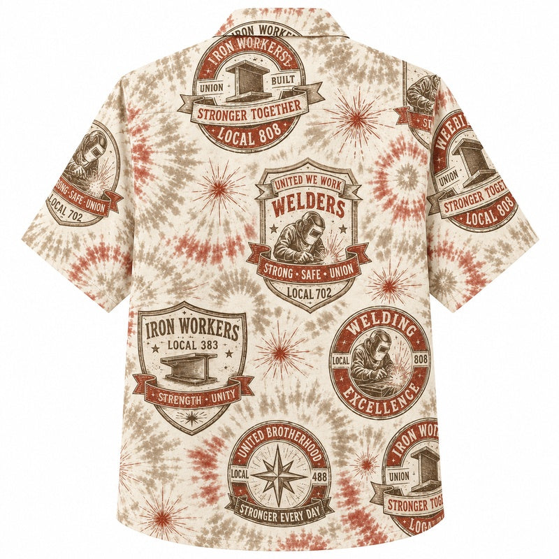 Labor Day Hawaiian Shirt- Ironworker Badge Print for the Long Weekend