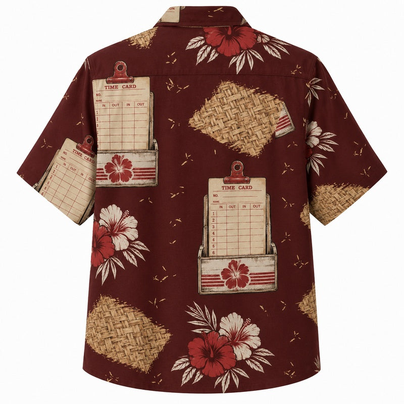 Labor Day Hawaiian Shirt- Leather Patch and Red Flower Print