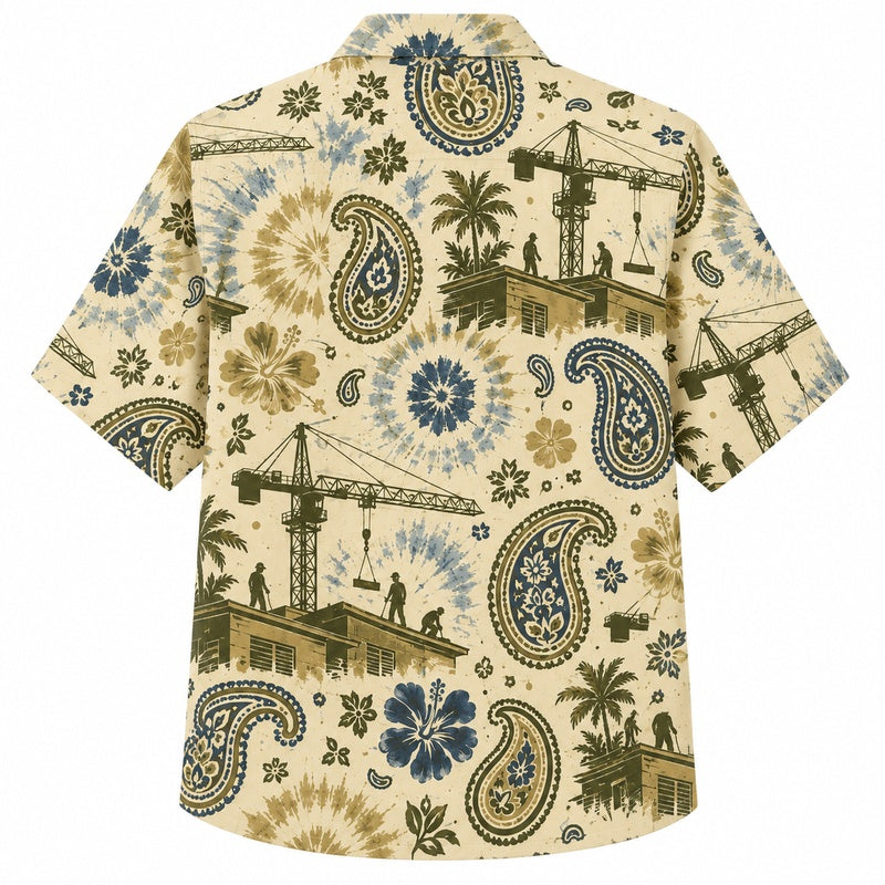 Labor Day Hawaiian Shirt- Paisley Crane and Refinery Print for the Holiday