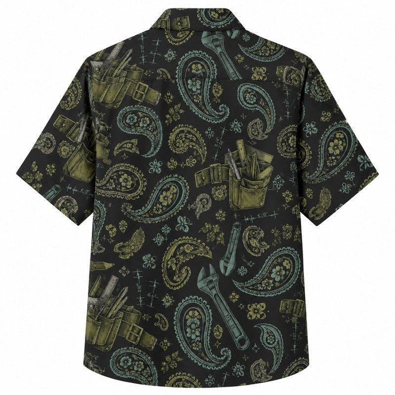 Labor Day Hawaiian Shirt- Paisley Toolbox Print for Warm Days