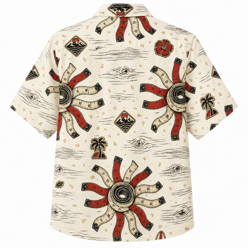 Labor Day Hawaiian Shirt- Red Starburst and Fireworks Print for Summer