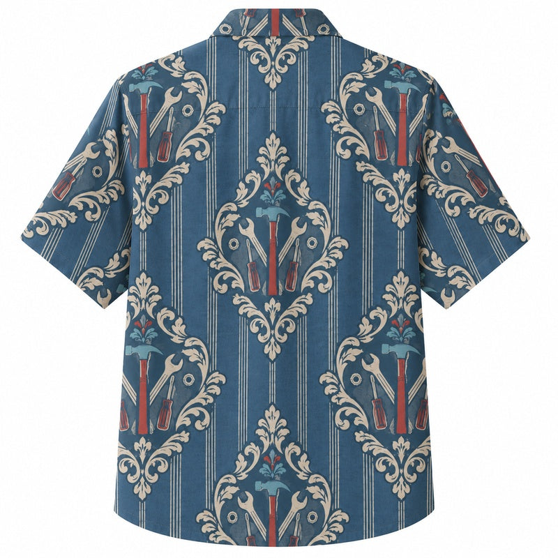 Labor Day Hawaiian Shirt- Striped Damask Tool Print for the Weekend