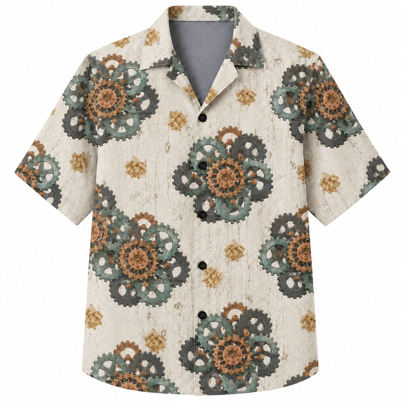 Labor Day Hawaiian Shirt with Cog Gear Bloom Print for Men and Women