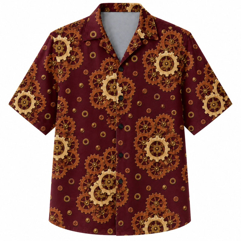 Labor Day Hawaiian Shirt with Ornate Gear Medallion Print for Men and Women