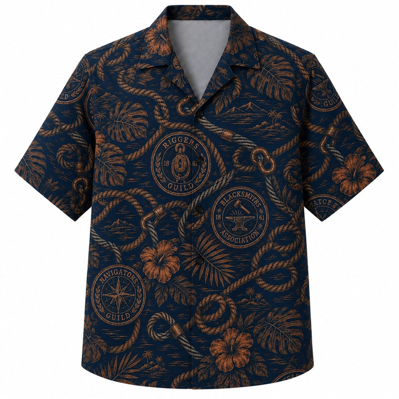 Labor Day Hawaiian Shirt with Rope Anchor Compass Print for Men and Women
