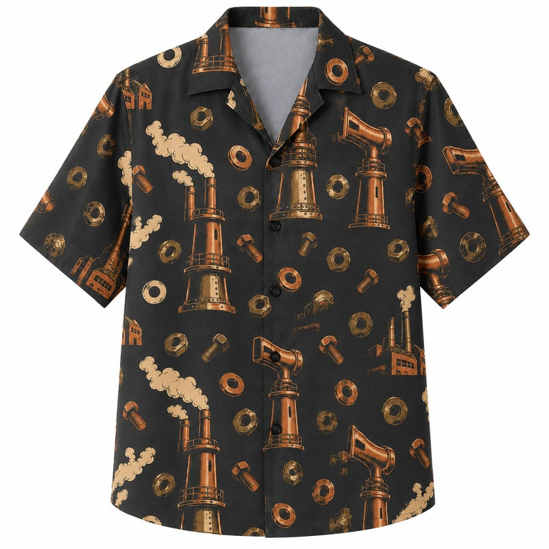 Labor Day Hawaiian Shirt with Steam Whistle Horn Print for Men and Women