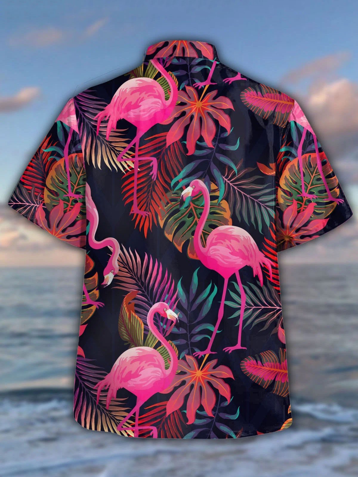 Men's Botanical Flamingo Print Casual Hawaiian Shirt