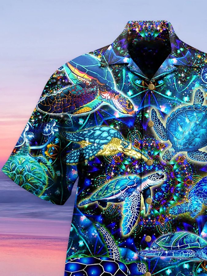 Men's Casual Turtle Print Hawaiian Shirt