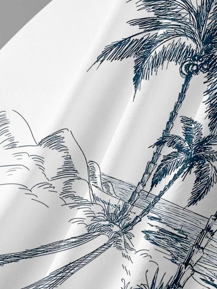 Mens Coconut Print Lapel Loose Trendy Hawaiian Shirt