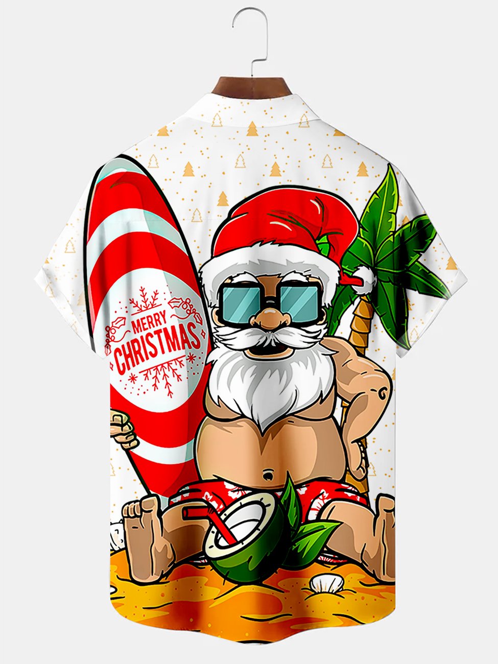 Men's Funny Santa Claus Printing Casual Hawaiian Shirt