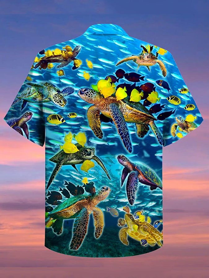 Men's Hawaiian Turtle And Fish Print Hawaiian Shirt