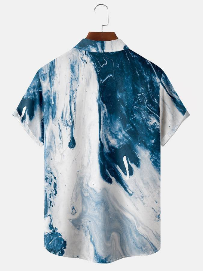 Men's Oil Painting Line Series Printing Casual Breathable Hawaiian Shirt