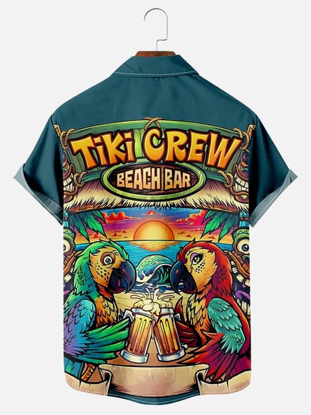 Men's Parrot Tiki Bar Print Loose Hawaiian Shirt