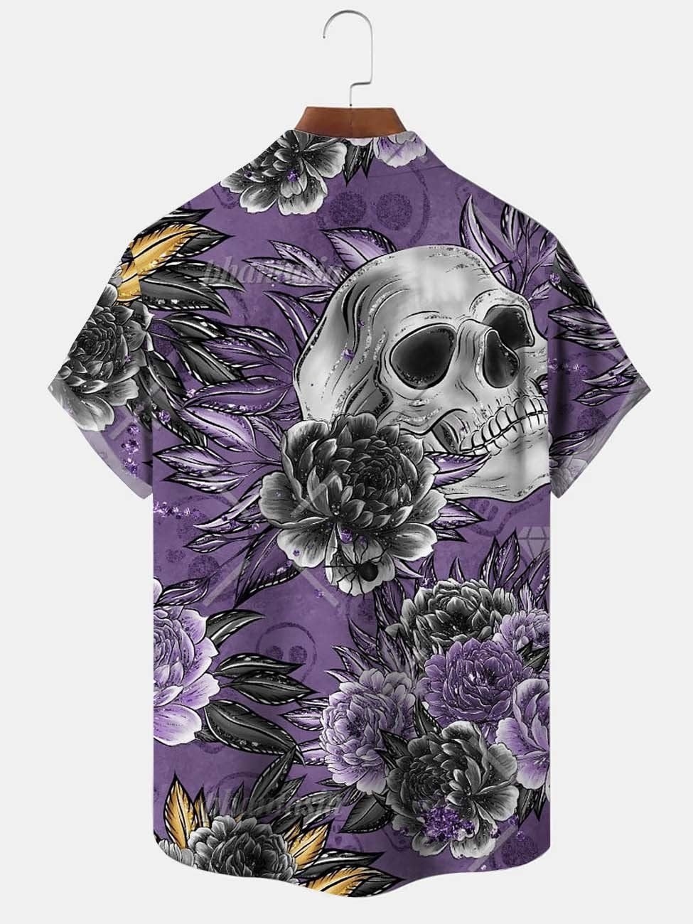 Men's Purple Hawaiian Floral Skull Hawaiian Shirt