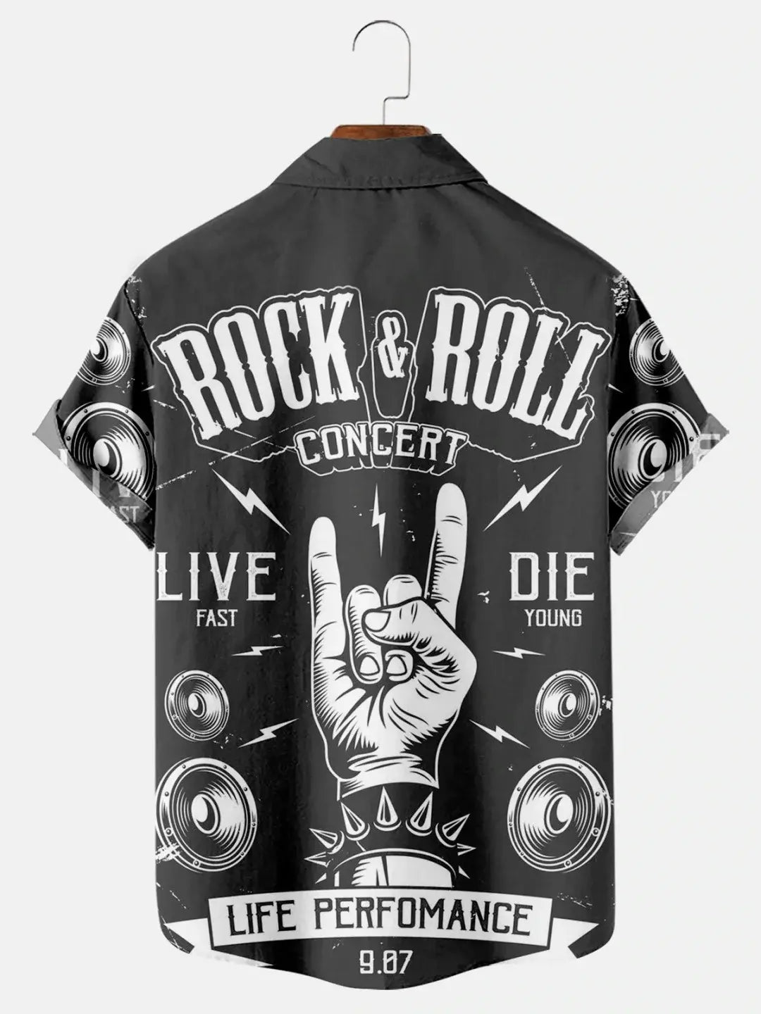 Men's Rock Poster Print Casual Loose Hawaiian Shirt