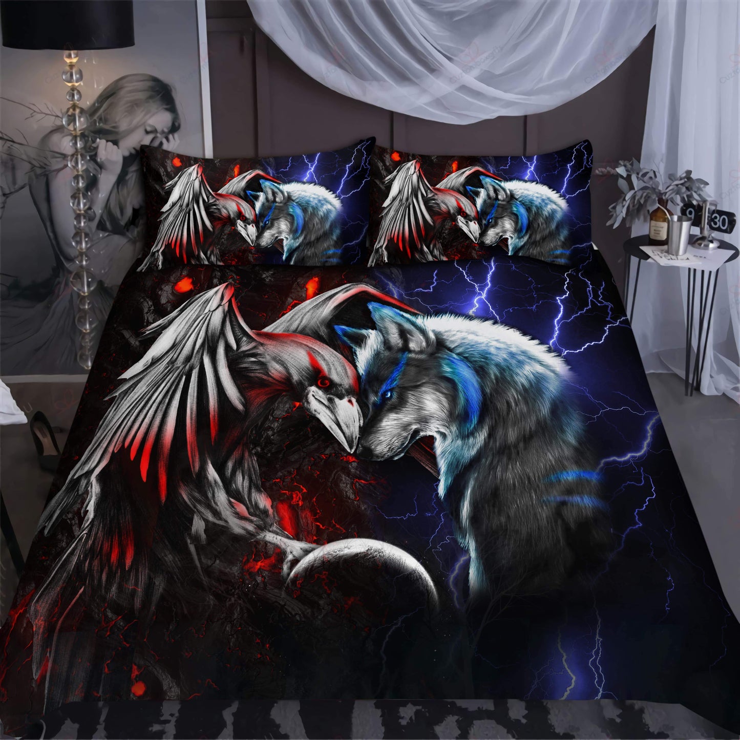 Wolf And Raven Bedding Cover For Norse Bedroom Decor