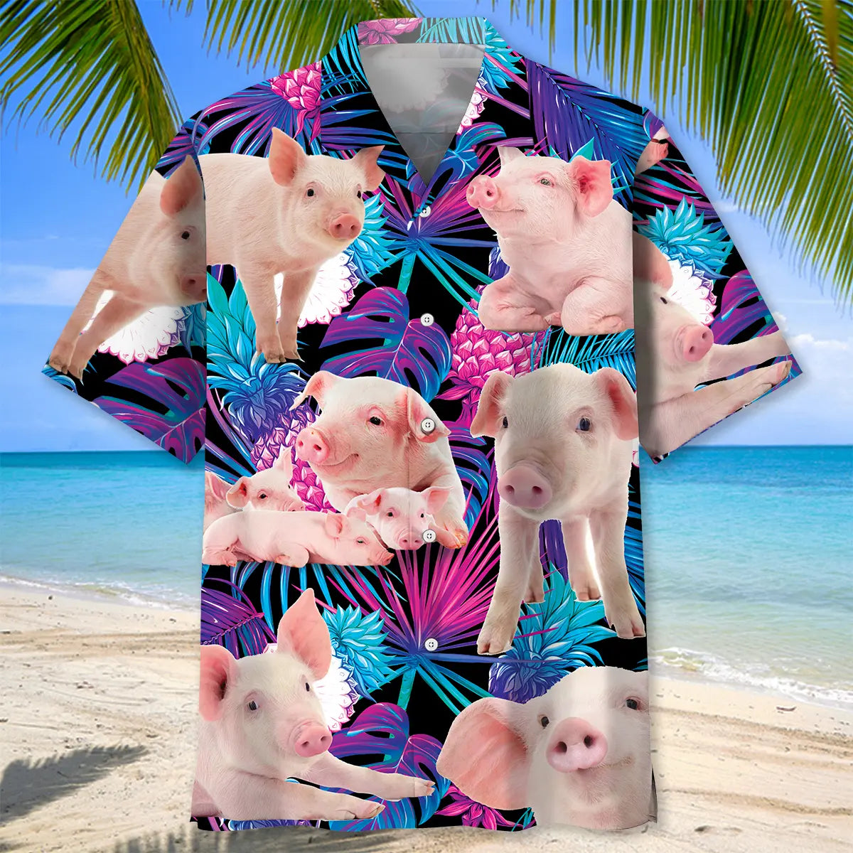 Neon Tropical Pig Hawaiian Shirt