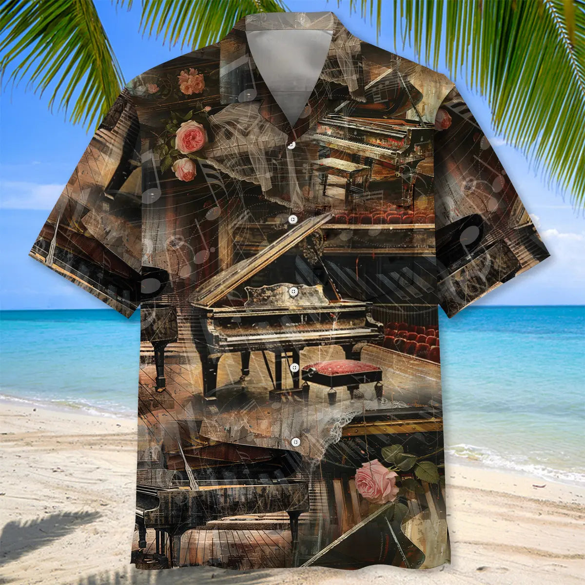 Old VIntage Piano Rose Hawaiian Shirt Pocket