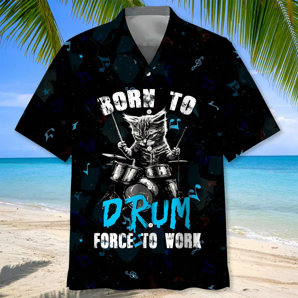 Punk Rockstar Kitty Cat Drummer Playing Drums Hawaiian Shirt