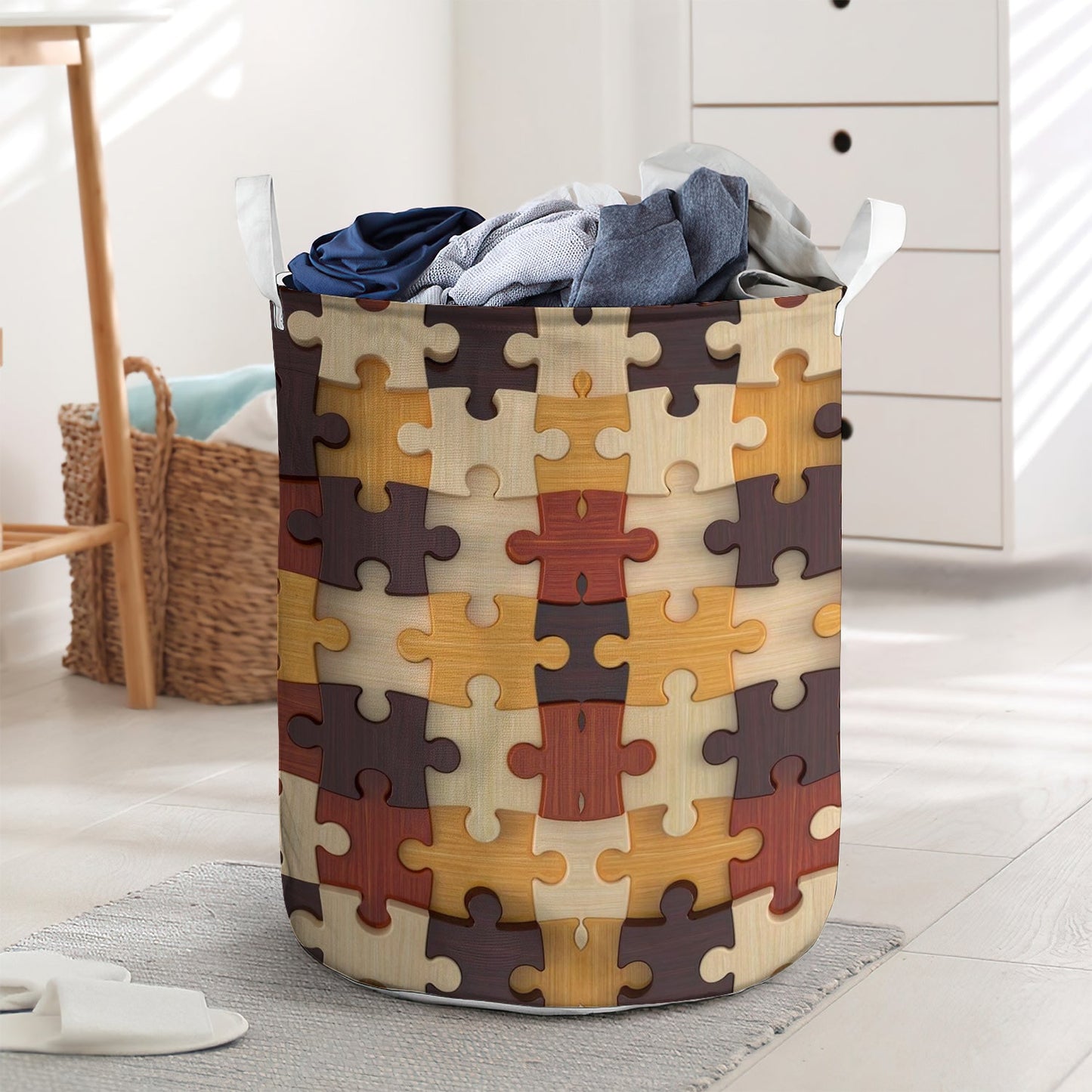 Puzzle pattern basic style - Laundry basket - LAUB05LIN020322-Owls Matrix