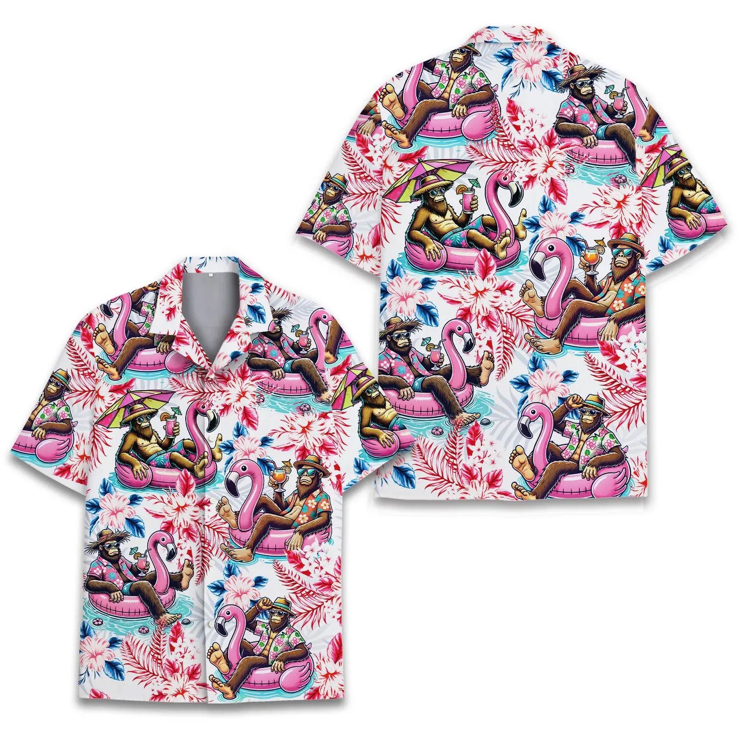 Tropical Bigfoot Flamingo Unisex Hawaiian Shirt Aloha Shirt