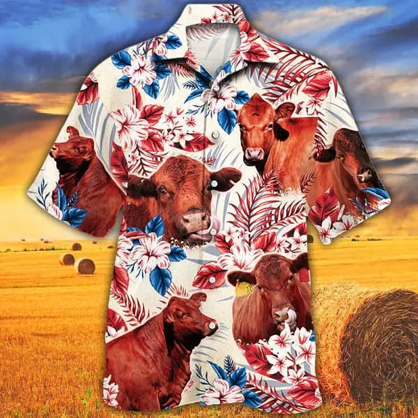 Red Angus Cattle Lovers American Flag Trendy Hawaiian Shirt Cow Trendy Hawaiian Shirt For Summer Gifts