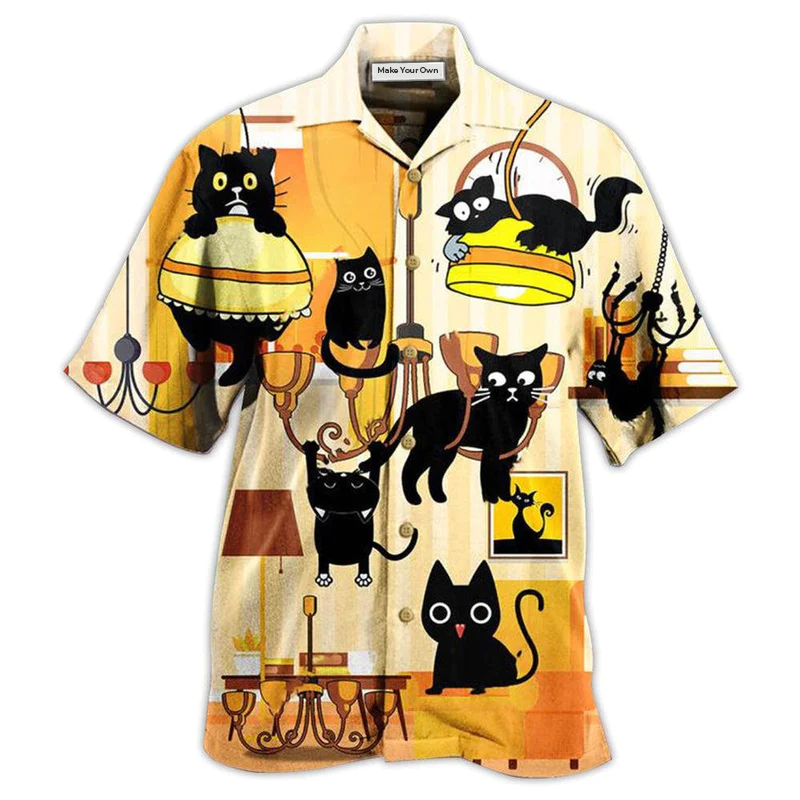 Hawaiian Shirt / Adults / S Black Cat Yellow Dinner Style - Hawaiian Shirt - Reefox