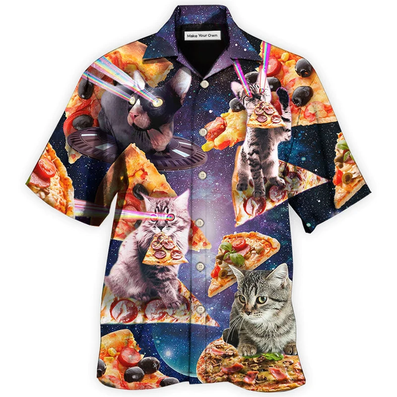 Hawaiian Shirt / Adults / S Cat Into The Galaxy Pizza Sky - Hawaiian Shirt - Reefox