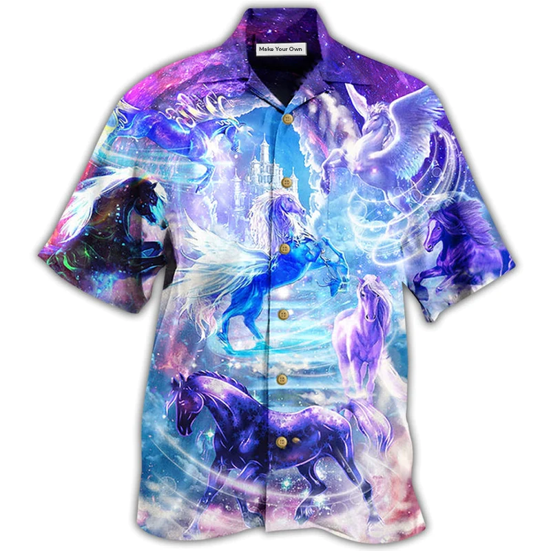 Hawaiian Shirt / Adults / S Horse Fly To The Galaxy - Hawaiian Shirt - Reefox