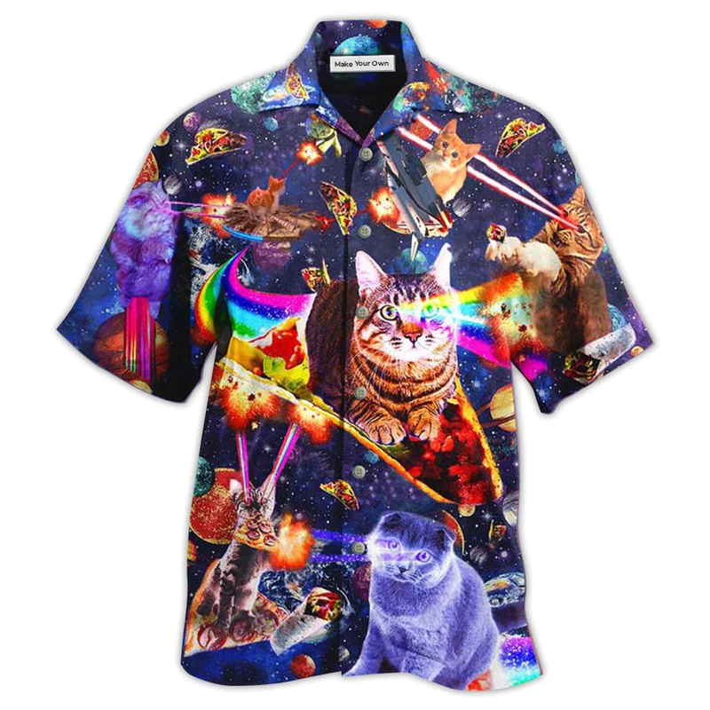 Hawaiian Shirt / Adults / S Cat Ride Food In Space Galaxy - Hawaiian Shirt - Reefox