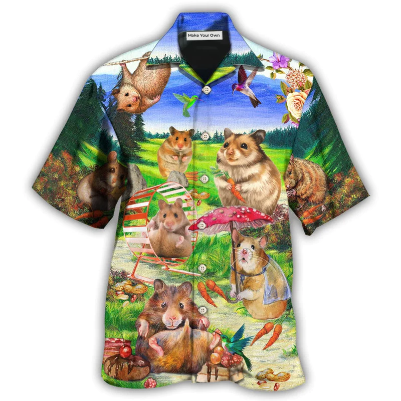 Hawaiian Shirt / Adults / S Hamster Animals Eating And Happy In Field - Hawaiian Shirt - Reefox