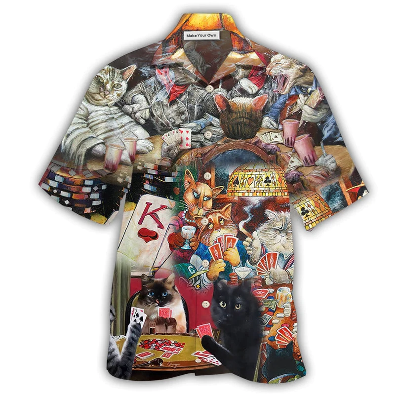 Hawaiian Shirt / Adults / S Poker Beautiful Cats Play Poker - Hawaiian Shirt - Reefox