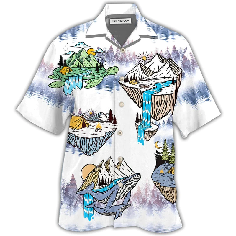 Hawaiian Shirt / Adults / S Camping Turtle And Shark - Hawaiian Shirt - Reefox