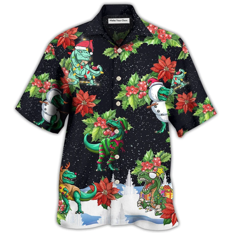 Hawaiian Shirt / Adults / S Dinosaur Bright In Merry Night Xmas - Hawaiian Shirt - Reefox