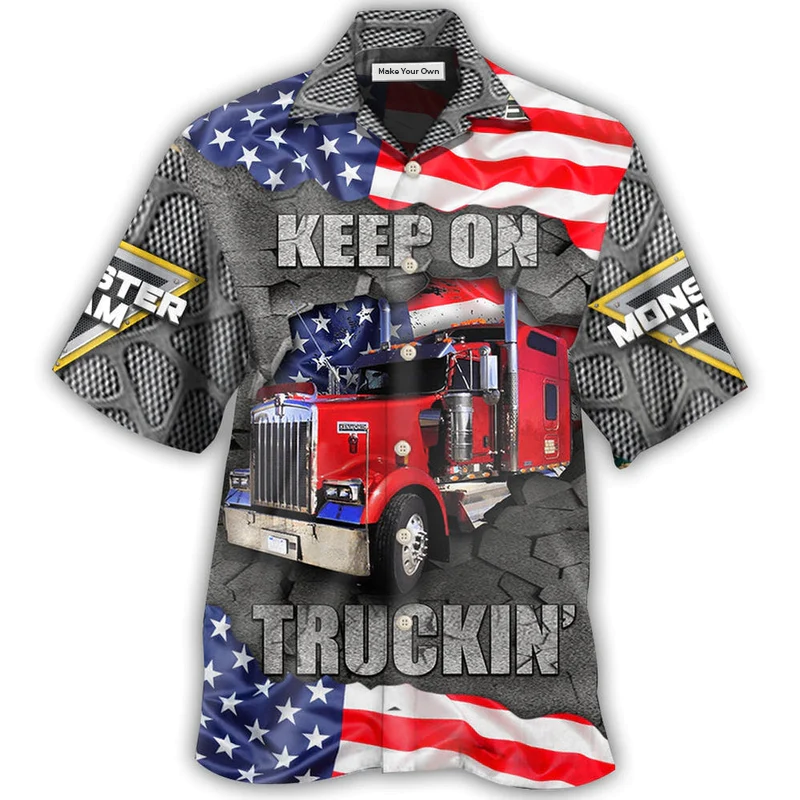 Hawaiian Shirt / Adults / S Truck Cool Monster Truck Keep On Truckin' America Style - Hawaiian Shirt - Reefox