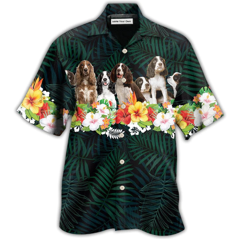Hawaiian Shirt / Adults / S Springer Spaniel Dog Green Tropical Floral - Hawaiian Shirt - Reefox
