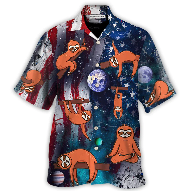 Yoga Independence Day Sloth Cute - Hawaiian Shirt