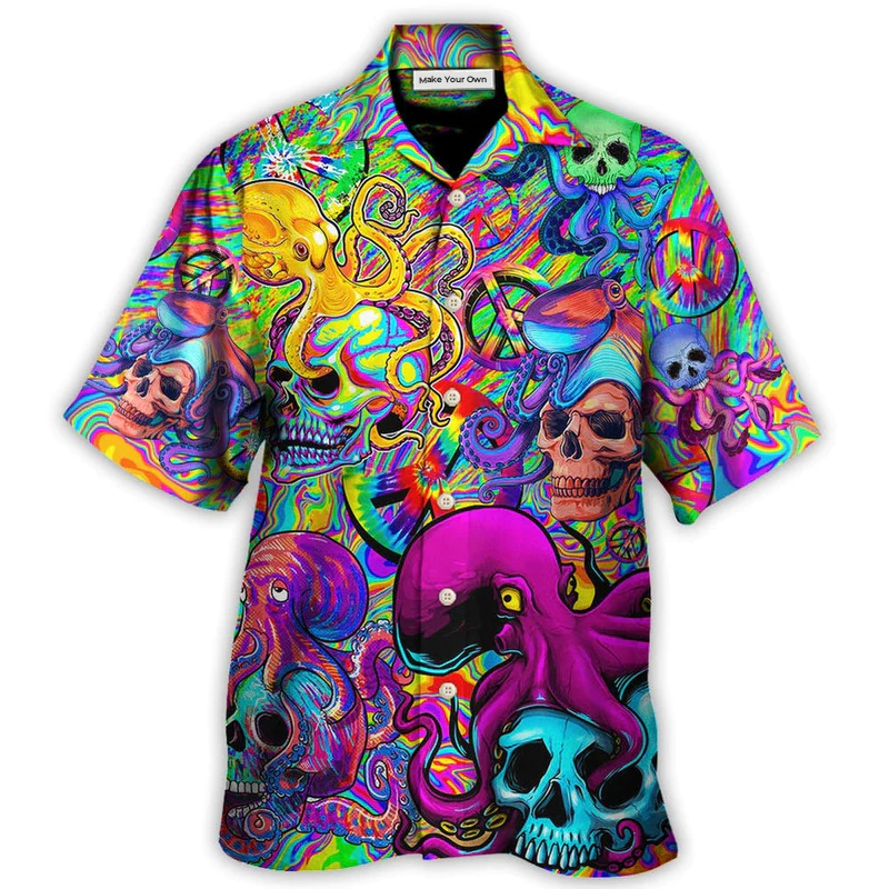 Hawaiian Shirt / Adults / S Hippie Skull Octopus Colorful Tie Dye - Hawaiian Shirt - Reefox